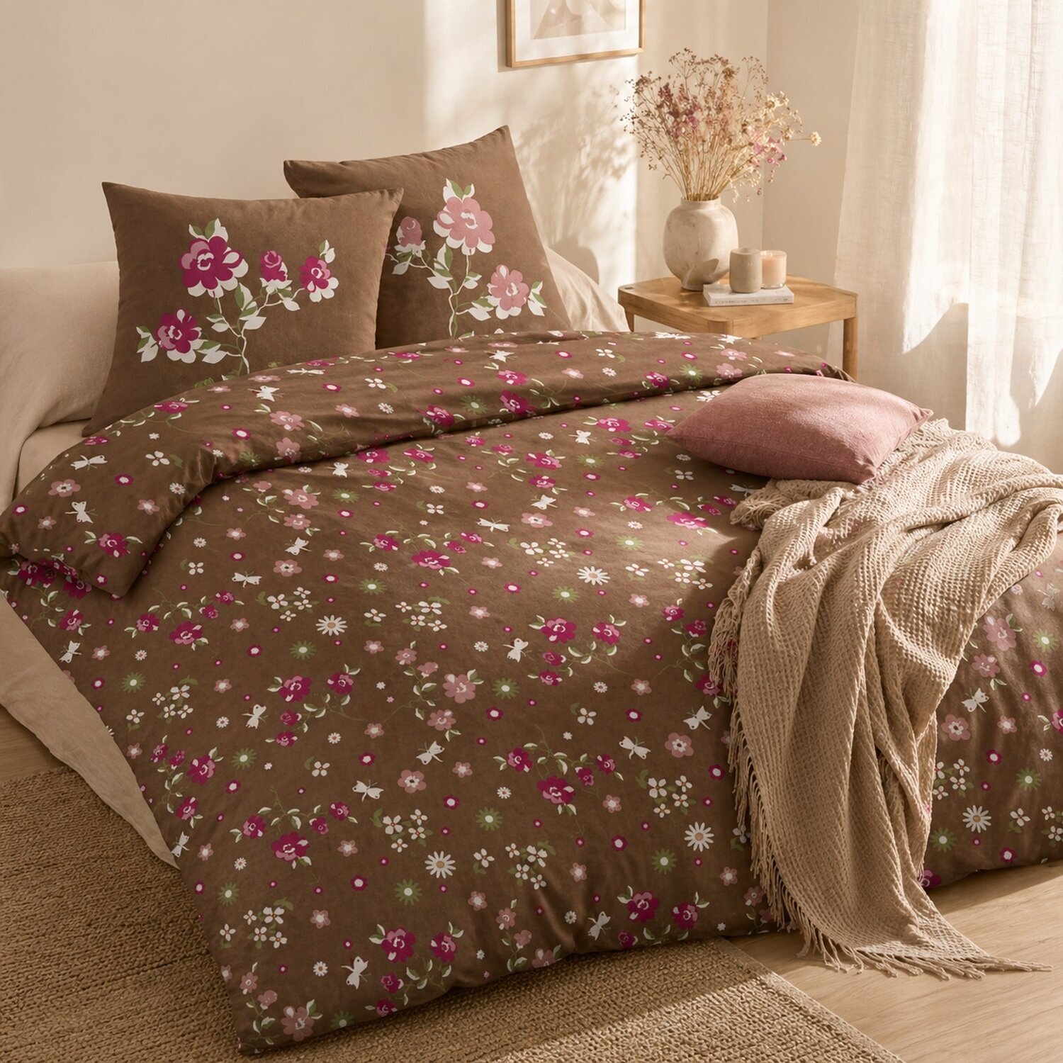 Parure housse de couette 3pcs 100% coton 52fils lea taupe