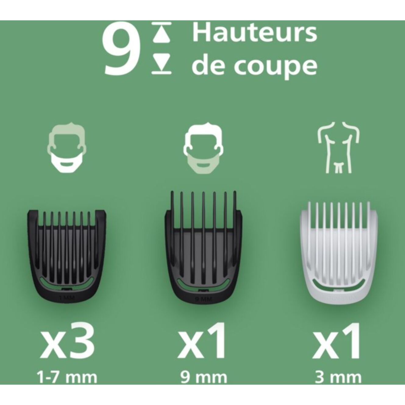 Tondeuse multi usages PHILIPS MG3935/15 Series 3000, 9 hauteurs de coupe, précision 1 mm, autonomie 70mn
