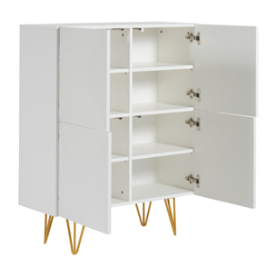 Buffet haut design gravé blanc mat et métal doré 4 portes L86 cm OZEN