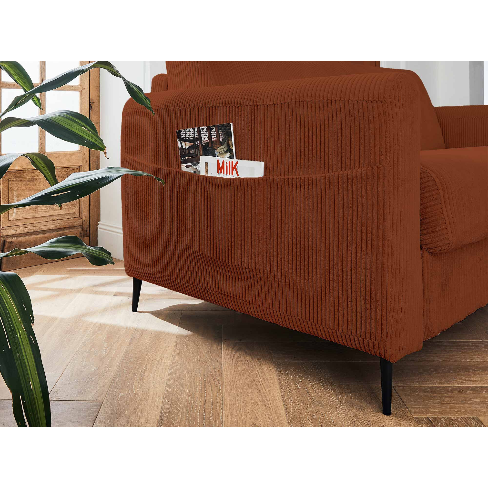 Owen - canapé lit 3 places convertible express couchage quotidien 140 cm matelas 12 cm en velours côtelé - Terracotta