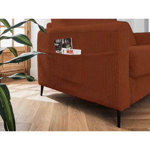 Owen - canapé lit 3 places convertible express couchage quotidien 140 cm matelas 12 cm en velours côtelé - Terracotta