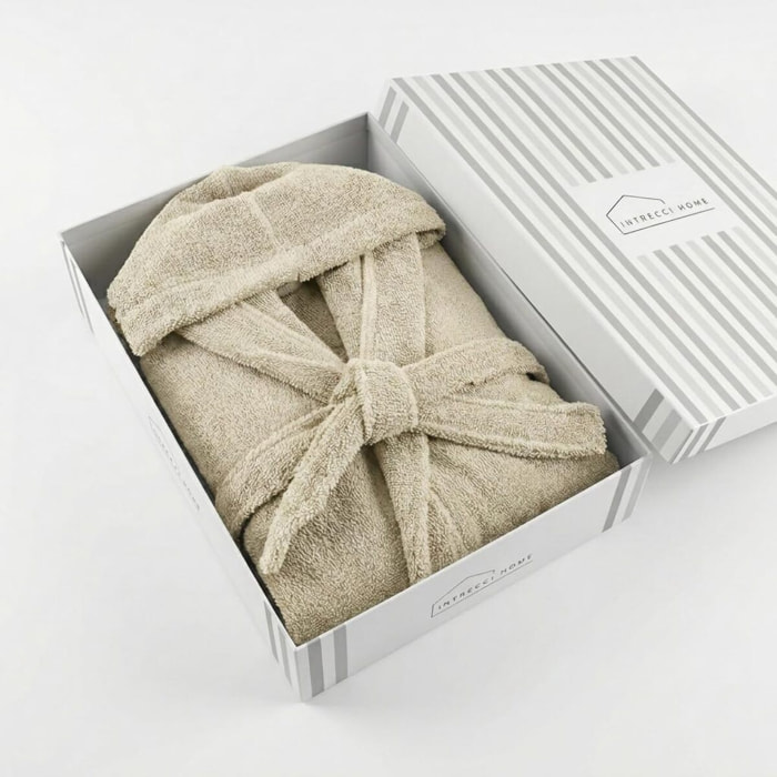 INTRECCI HOME Accappatoio Uomo e Donna, in Puro Cotone Jacquard 500 g, , Morbidezza Extra, Avvolgente, con Cappuccio e Tasche, Elegante e Confortevole,