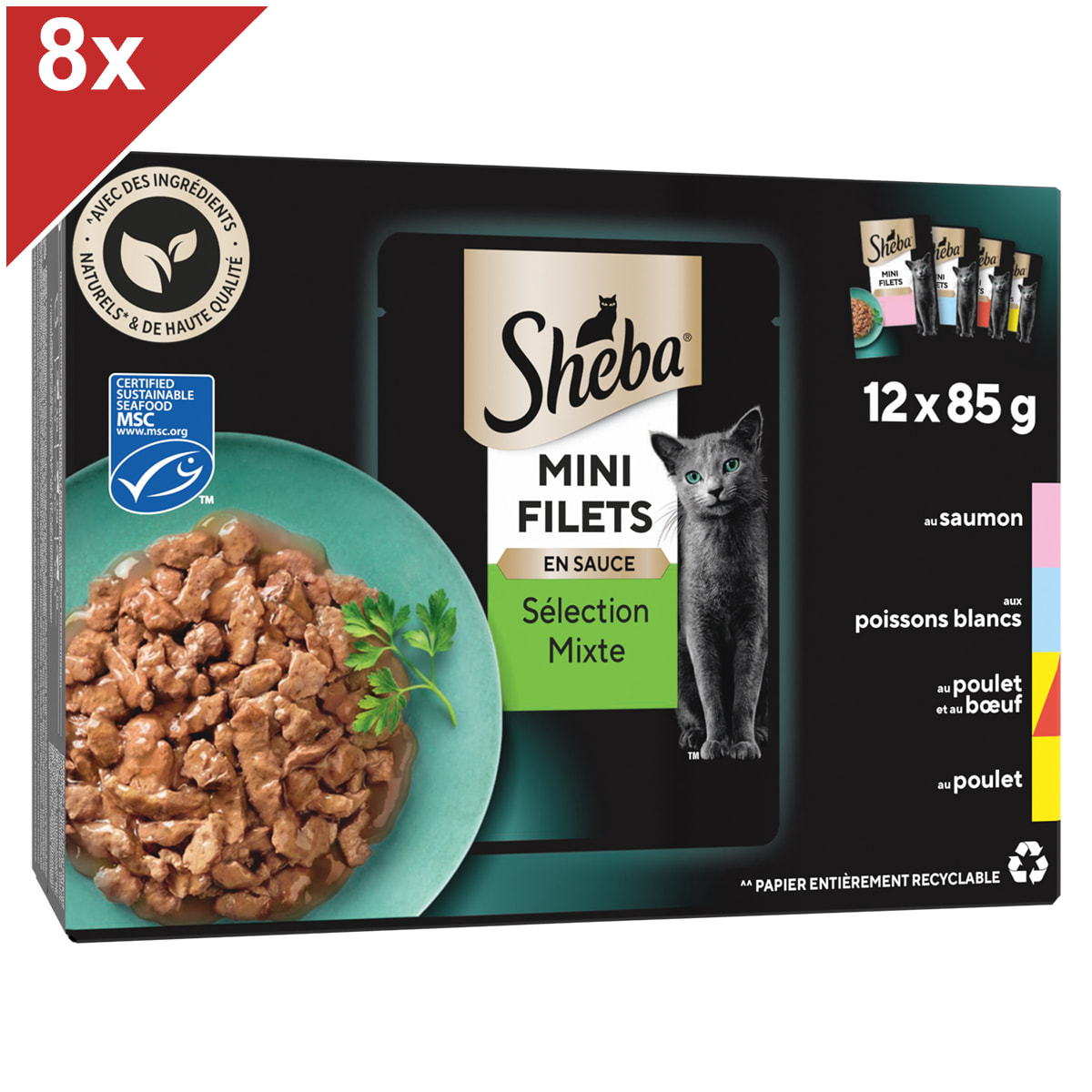 SHEBA 96 Sachets fraîcheur Sélection mixte en sauce pour chat 85g (8x12)