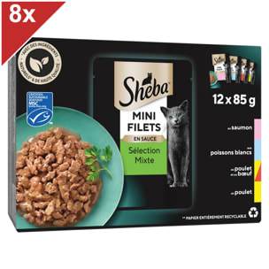 SHEBA 96 Sachets fraîcheur Sélection mixte en sauce pour chat 85g (8x12)