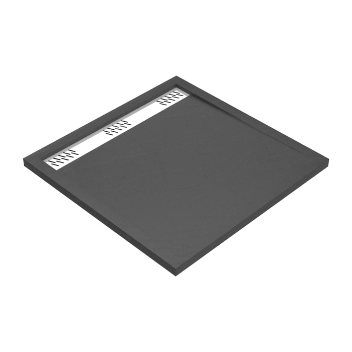 Receveur en acrylique Gris Effet Pierre 80x80x4 cm - Grille Linéaire Chrome - METEORA
