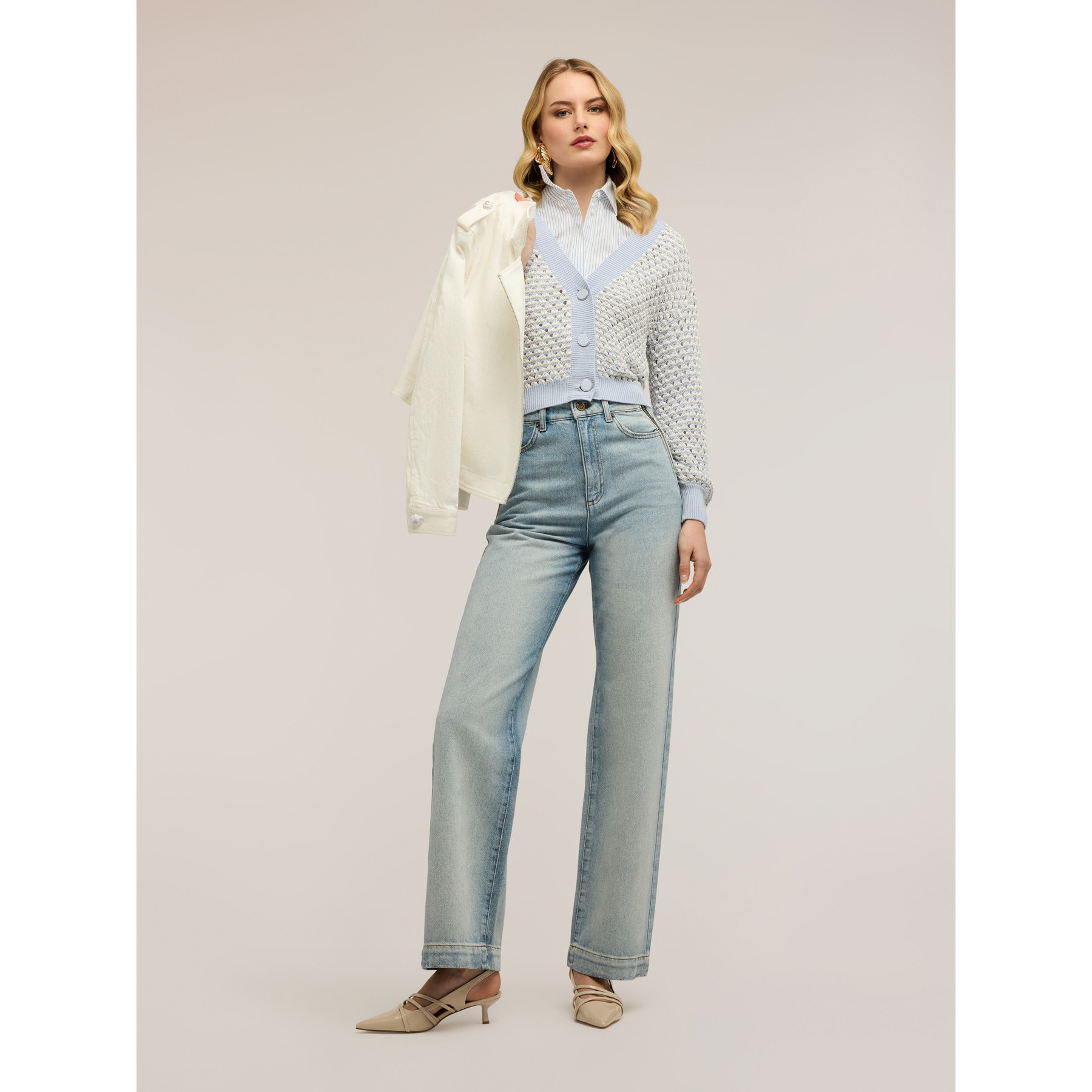 Motivi - Jeans palazzo wide leg con zip laterali - Azzurro