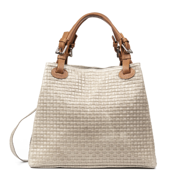 Emanuela Borsa tote Donna. Pelle autentica Camoscio Inciso Intrecciato.