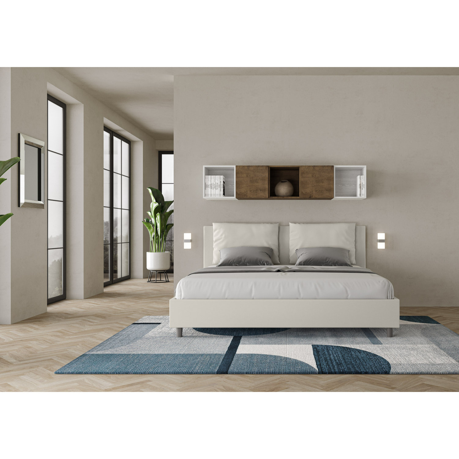 Letto matrimoniale king size contenitore imbottito 180x200 similpelle bianco Antea