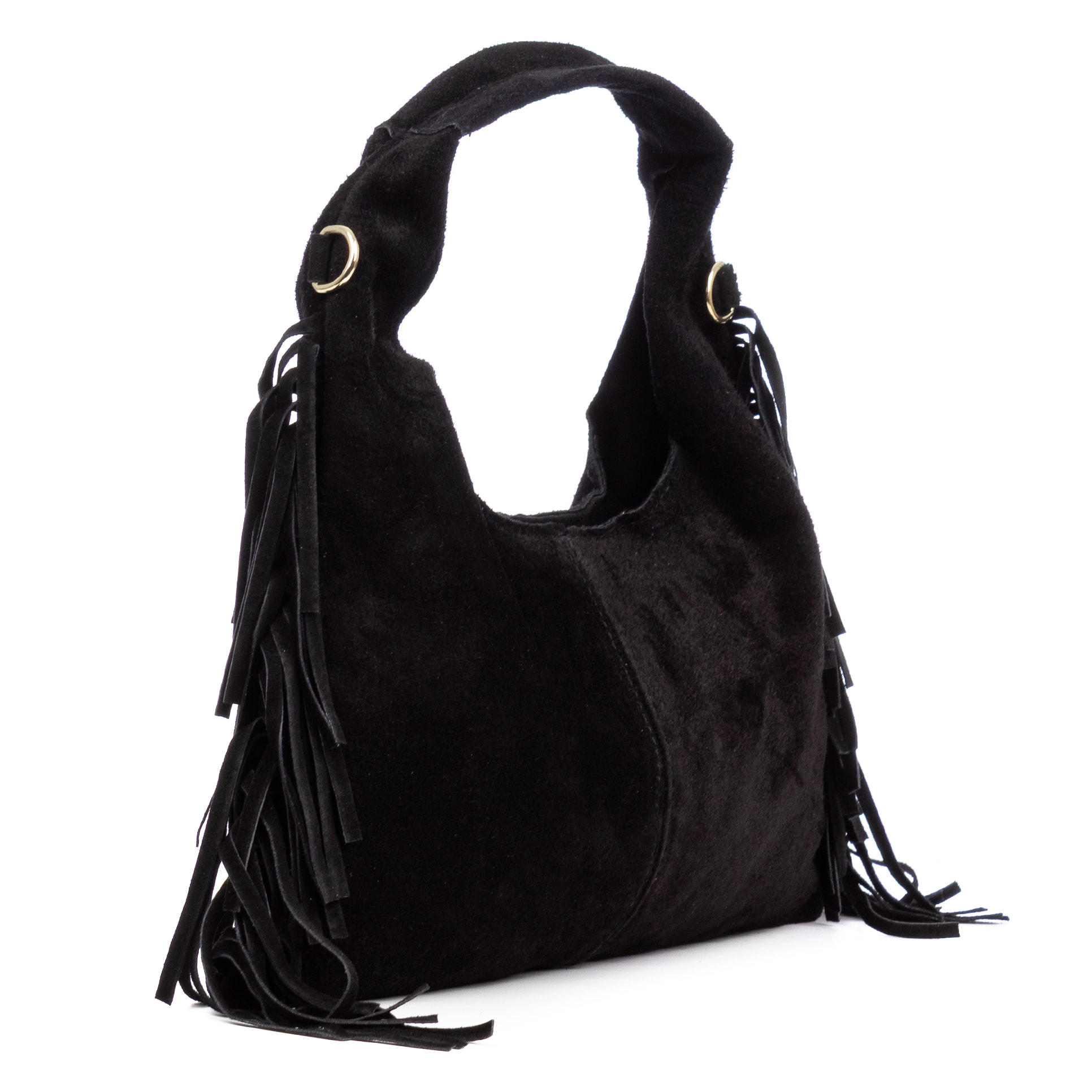 Barisciano borsa a spalla da donna. Pelle scamosciata autentica, con frange.