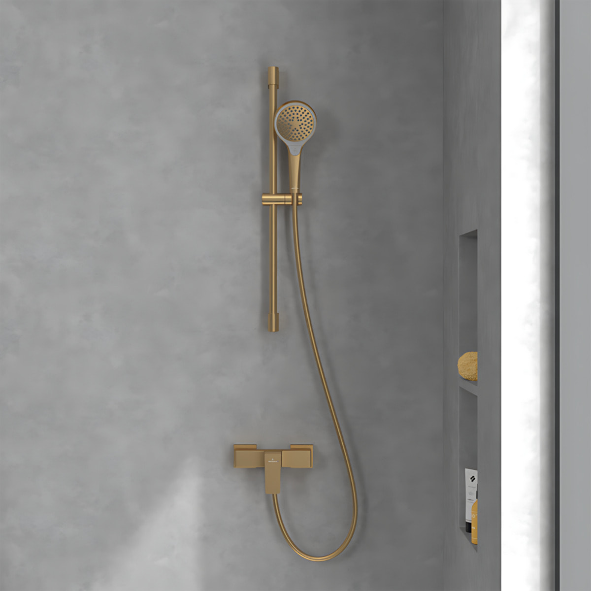 Mitigeur mécanique douche Architectura Square + Ensemble de douche Verve Showers 3 jets Brushed Gold