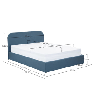 Lit double avec coffre 140x190 cm en tissu bleu - Tilly