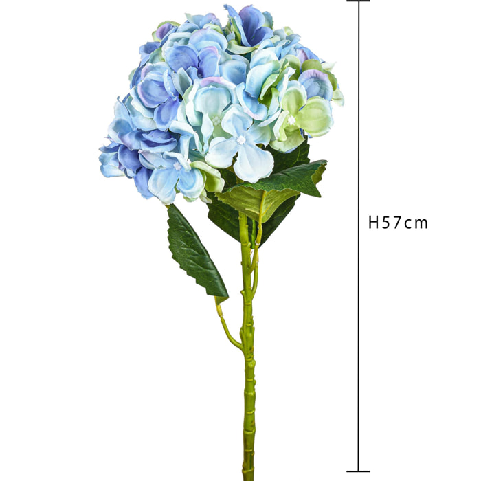 Ortensia Singola. Altezza 57 Cm - Pezzi 6 - 15X57X15cm - Colore: Blu - Bianchi Dino - Fiori Artificiali