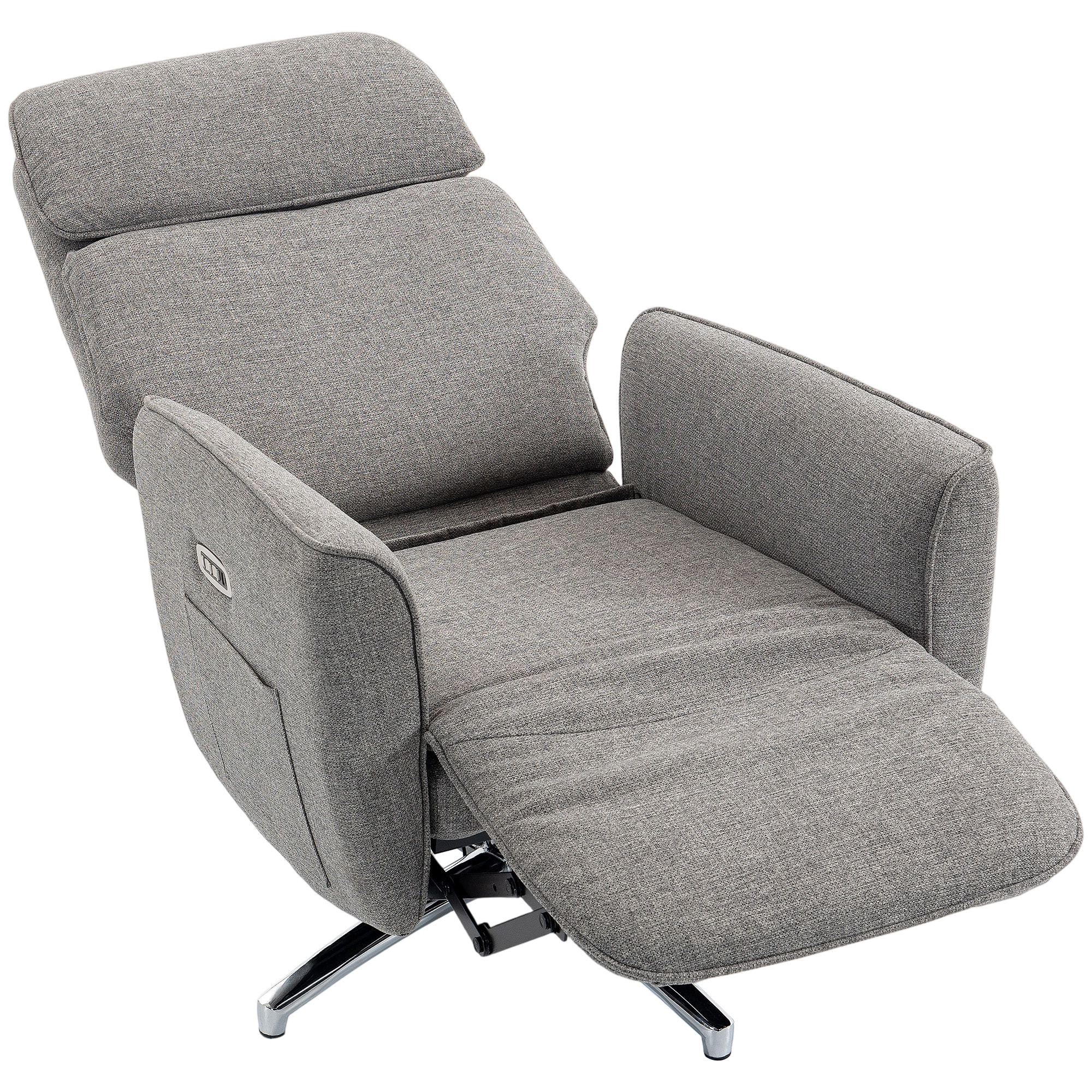 Fauteuil relax design électrique pivotant inclinable réglable acier chromé tissu gris