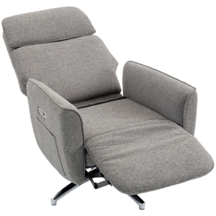 Fauteuil relax design électrique pivotant inclinable réglable acier chromé tissu gris