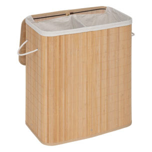 Panier à linge double 100L en bambou - Marron Clair