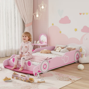 Cama Infantil 70x140 cm, Forma de Coche, Cama para Niños con Barrera Anticaídas y Somier, para Niños y Niñas de 3-5 Años, Rosa