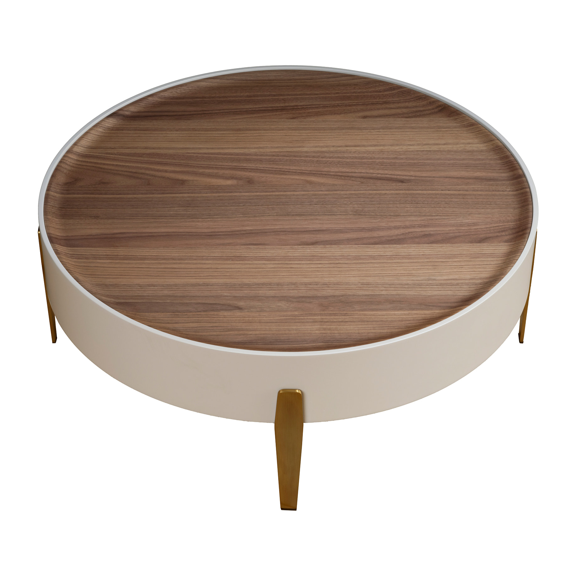 Mesa centro redonda en madera de MDF en beige y tapa de madera chapada en nogal natural 92x92x35cm