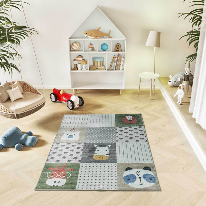 CANDY Alfombra infantil lavable con animales multicolor, 120x170 cm
