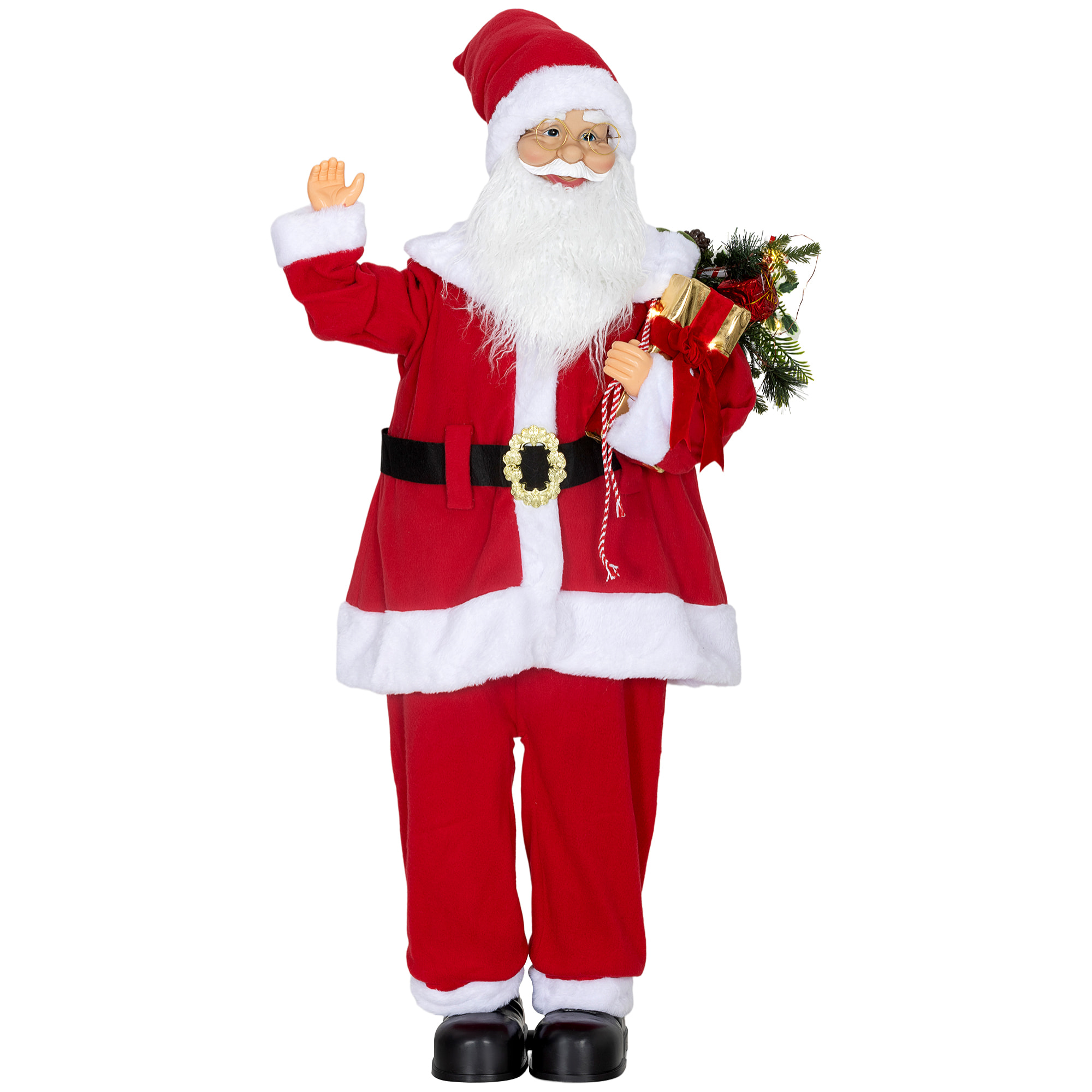 Figurine de Père Noël, debout de Père Noël rouge traditionnelle 120 cm, commande vocale, lumières LED scintillantes, musique, bras pliables, pour les décorations d'intérieur et de fête
