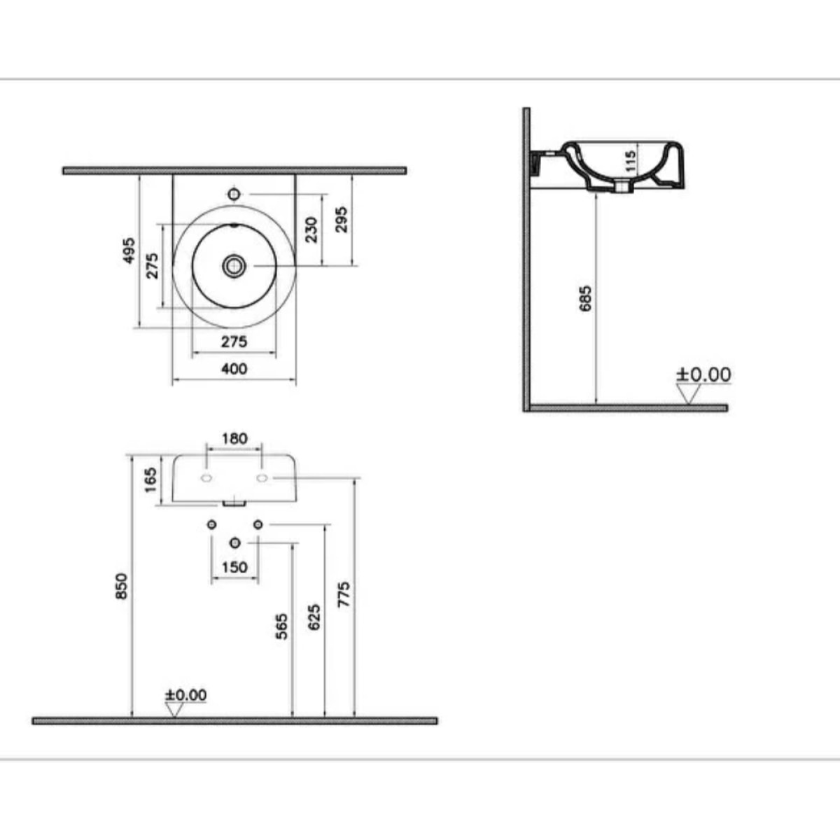 Lavabo VITRA Liquid 40 cm avec trou et avec trop-plein