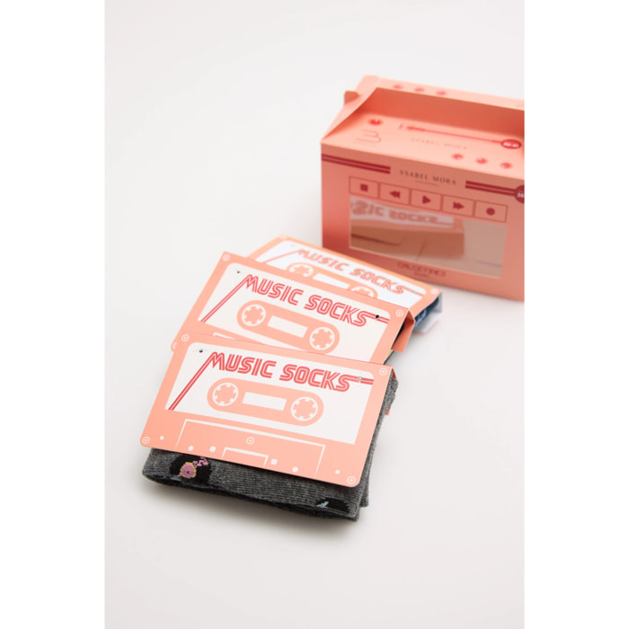 Confezione regalo di 3 calzini con musicassette