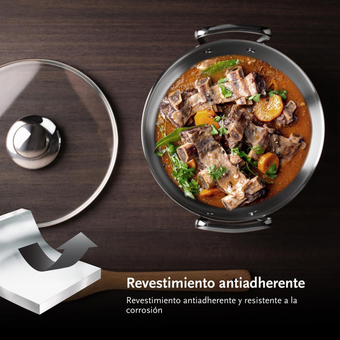 Juego de 3 cacerolas con tapas ø20ø24ø28cm en acero inoxidable y 3 utensilios de cocina masterpro