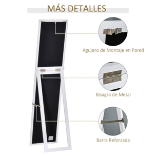 Espejo de Pie Cuerpo Entero Espejo de Pared Rectangular con 2 Formas de Uso Moderno para Pasillo Dormitorio Sala de Estar 37x37x154 cm Blanco