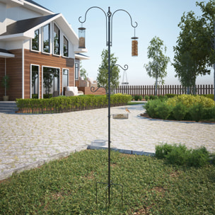 Station d'alimentation pour oiseaux en acier H.208cm 4 crochets contenant eau nourriture