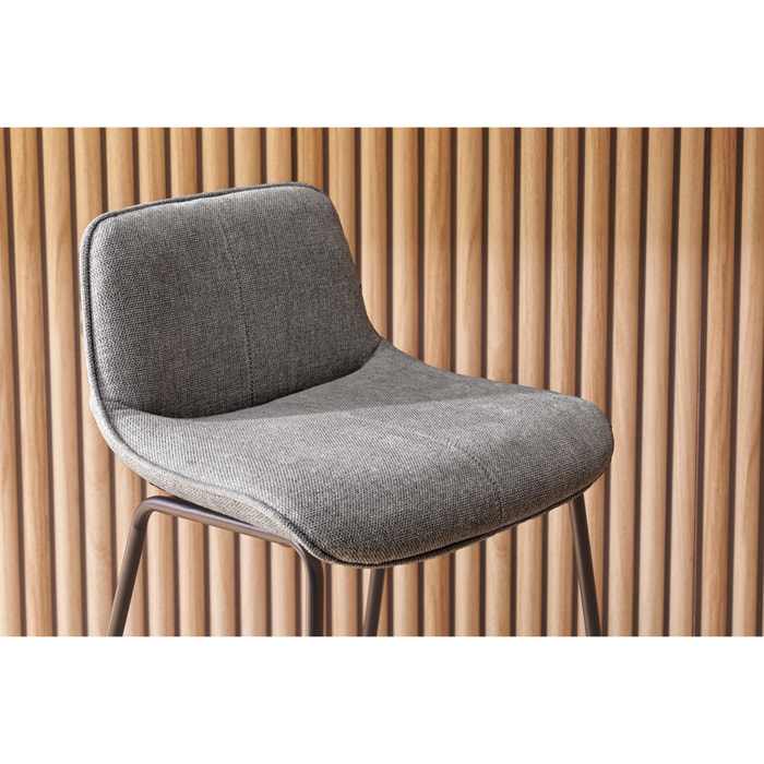 Tabourets de bar en tissu effet velours texturé gris et métal H65 (lot de 2) BOOST
