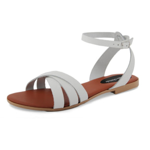 Sandali Flat Made in Italy in pelle colore Bianco, Altezza tacco 1,2 cm