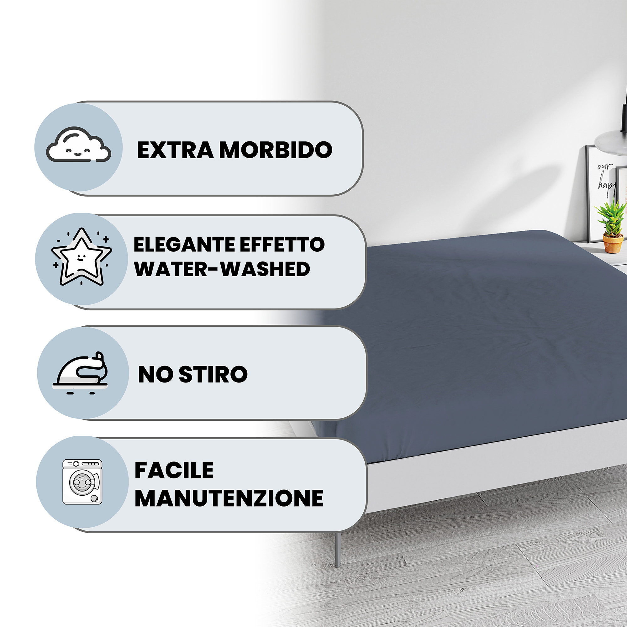 LENZUOLO SOTTO WATERWASHED, con angoli, 100% Microfibra, No Stiro - BLU