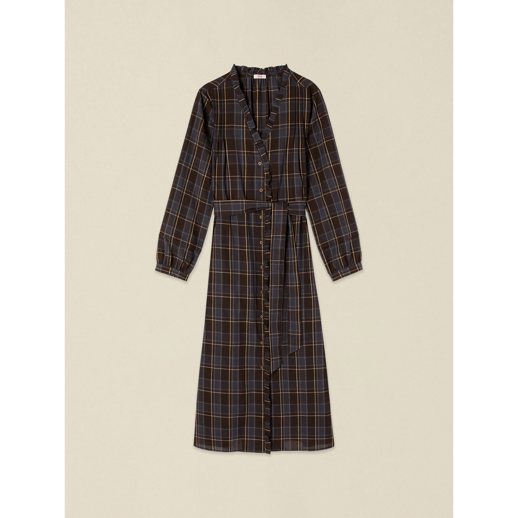Oltre - Chemisier check misto cotone con rouches - Marrone