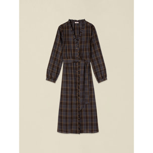 Oltre - Chemisier check misto cotone con rouches - Marrone