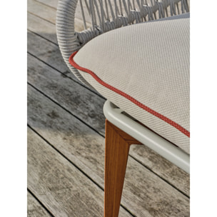 CUZCO - Salon bas de jardin 5 pl en alu imitation bois et corde tissée, blanc