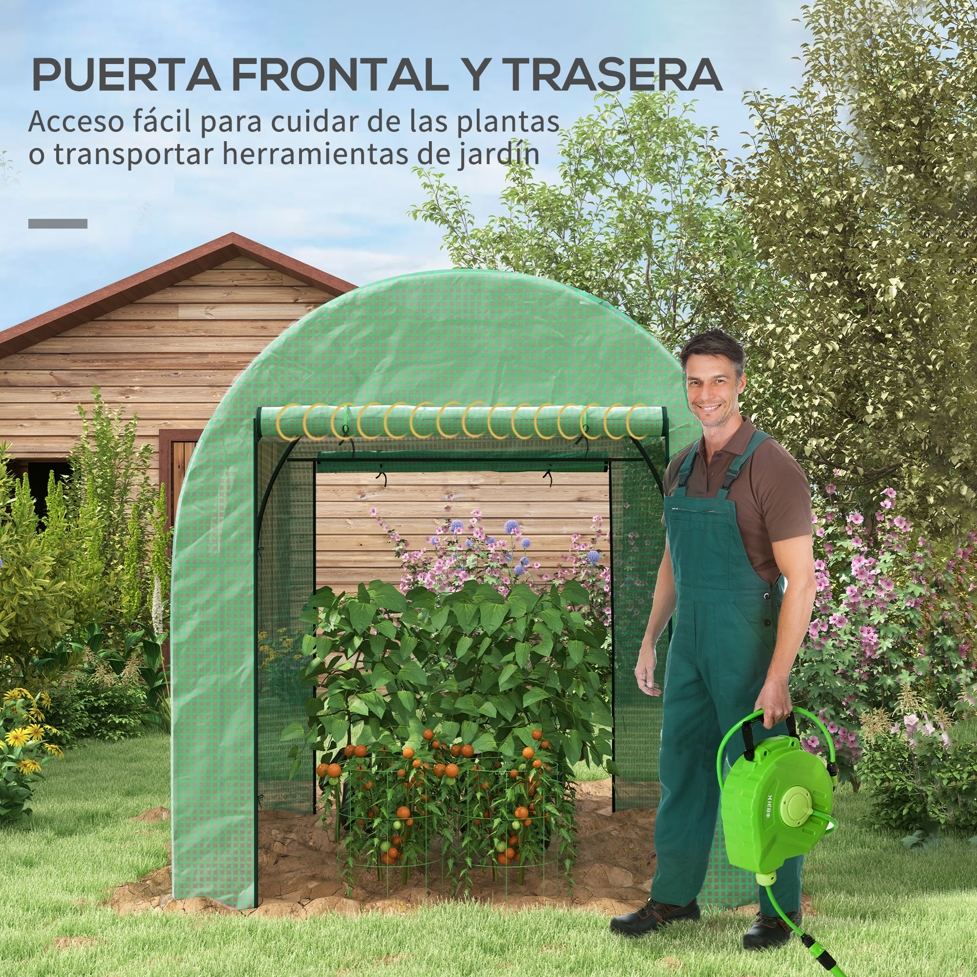 Invernadero de Exterior, Invernadero de Túnel con 2 Puertas Enrollables, 2 Ventanas de Malla, Cubierta PE 135g/m², Anti-UV, Marco de Acero, para Cultivos, Plantas, 180x180x200 cm, Verde