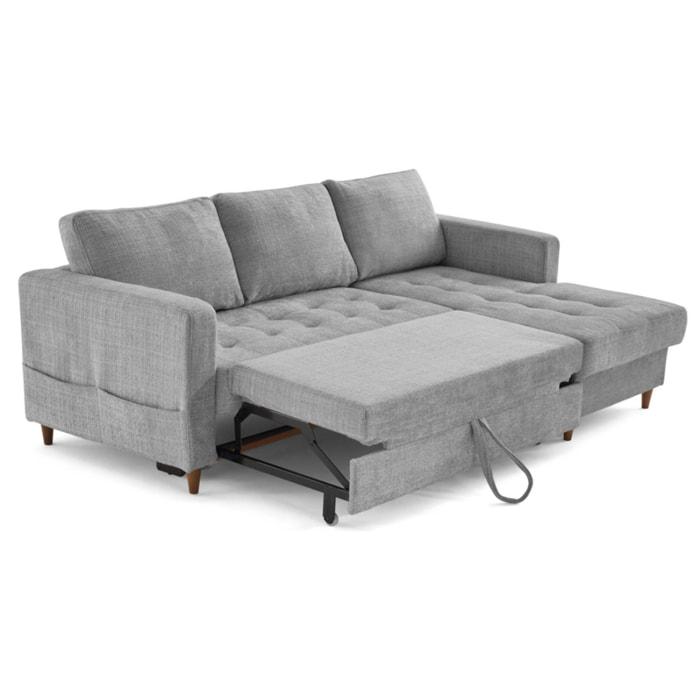 Anna - canapé d'angle droit 4 places convertible avec coffre en velours texturé - Gris