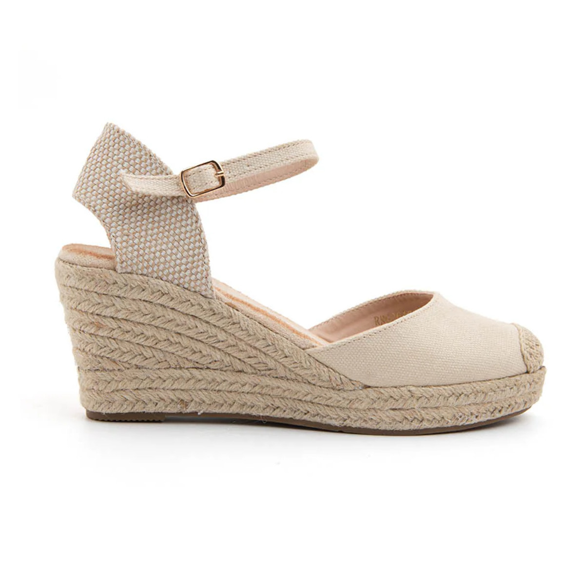 Espadrillas in tela a zeppa con cinturino - BEIGE