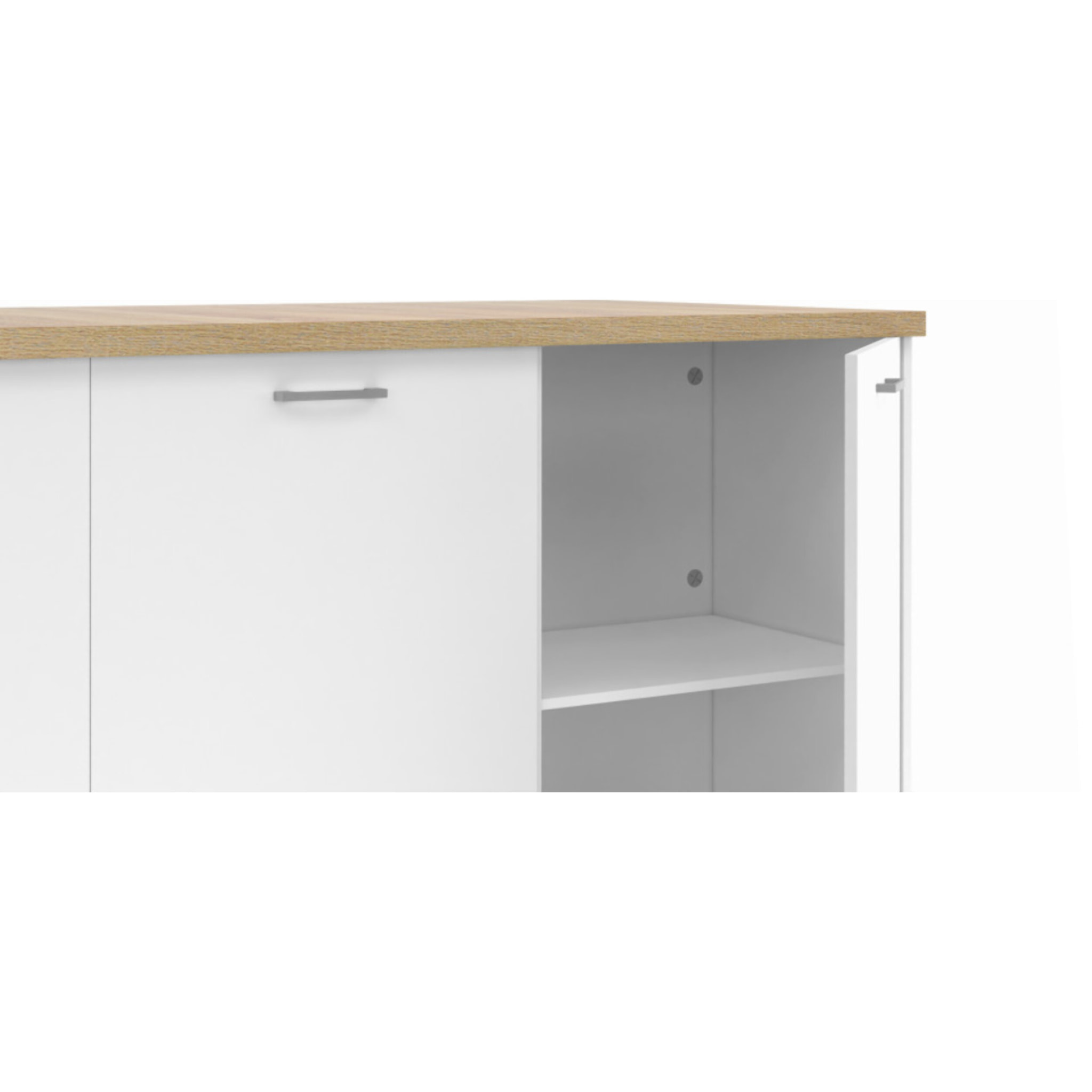Ilot de cuisine Dario bois et blanc avec rangements