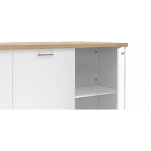 Ilot de cuisine Dario bois et blanc avec rangements