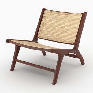 Fauteuil en bois de teck finition noyer et cannage en rotin - Kilka