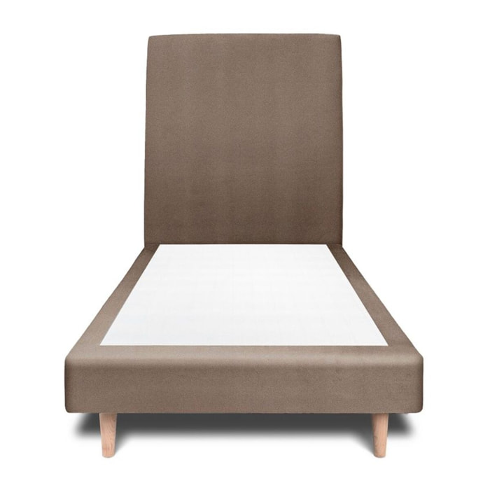 Lit avec tête de lit tapissée velours et sommier tapissier ep14