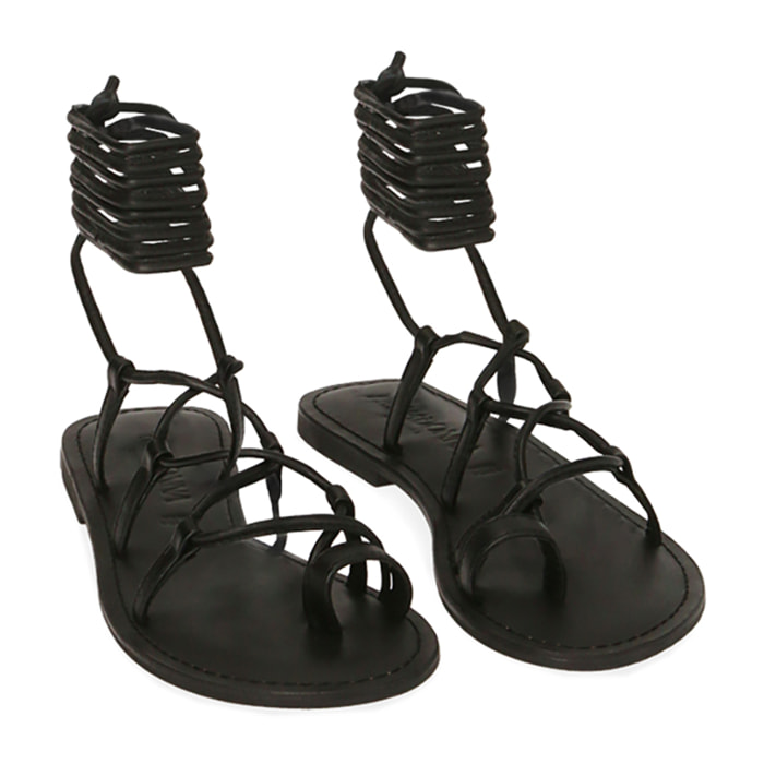 Sandalias negras de cuero con cordones