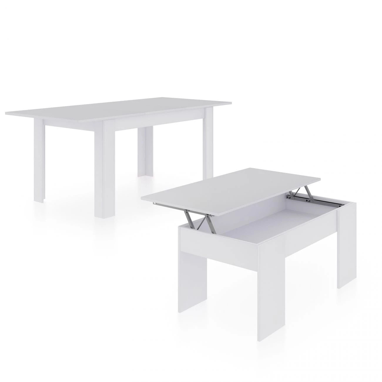 Pack mesa de comedor 140 y mesa de centro Vita Blanco Artik (Blanco Mate)