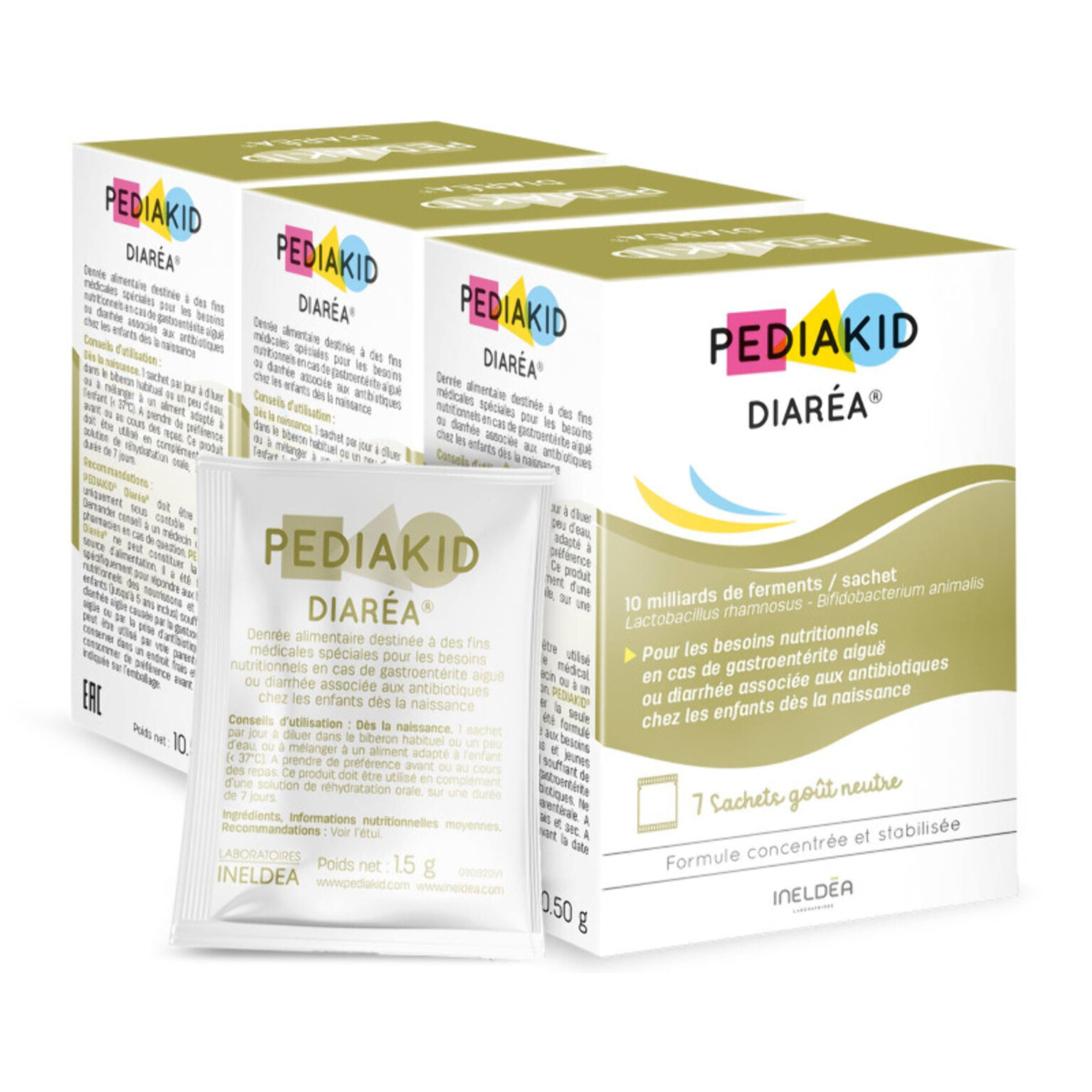 PEDIAKID - Diaréa - Pour les besoins nutritionnels en cas de gastroentérite aiguë ou diarrhée associée aux antibiotiques - Dès la naissance - Sachets de poudre à diluer - Goût neutre - Lot de 3