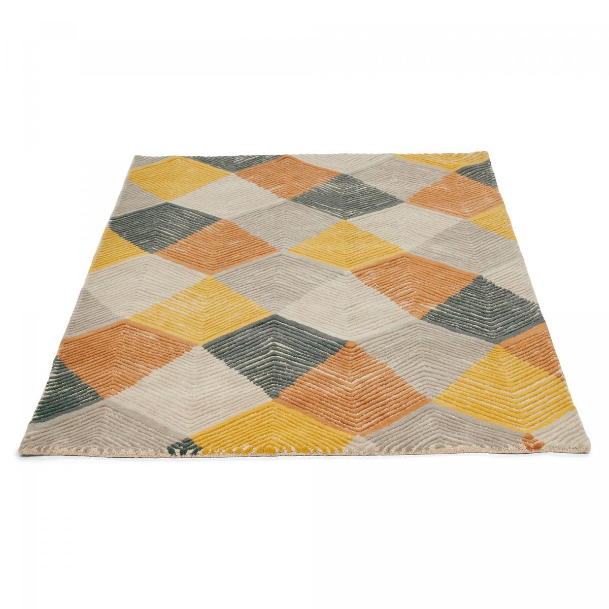 Tapis salon et chambre fait à la main en laine motif géométrique RAOL