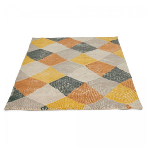 Tapis salon et chambre fait à la main en laine motif géométrique RAOL