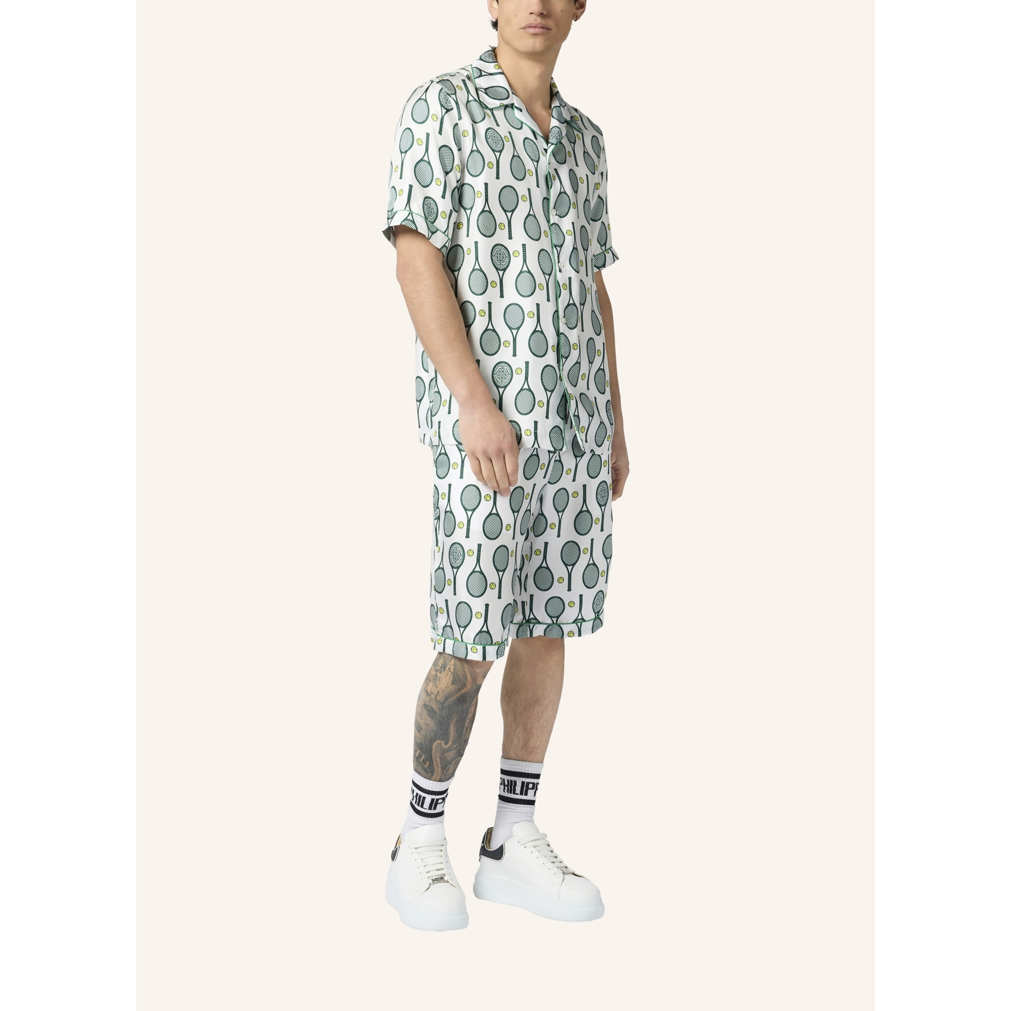 PHILIPP PLEIN Silk Bowling Shirt Tennis