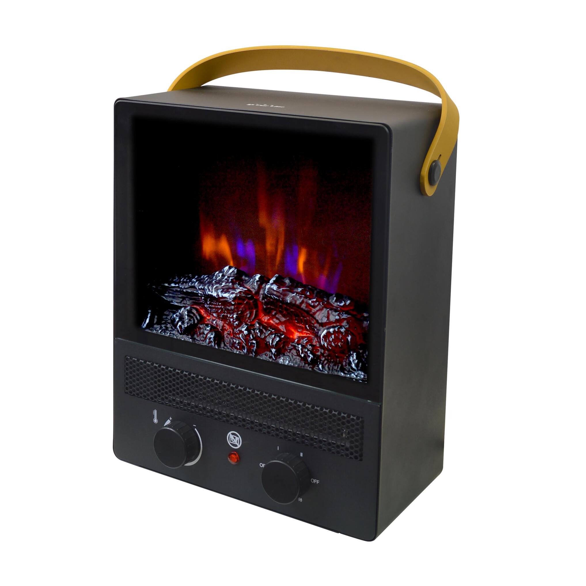 Cheminée électrique portable en acier noir et pieds