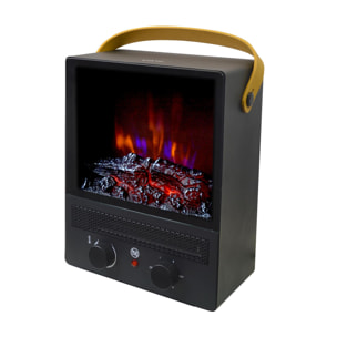 Cheminée électrique portable en acier noir et pieds