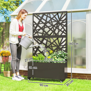 Jardinière treillis haut mobile design graphique métal thermolaqué noir